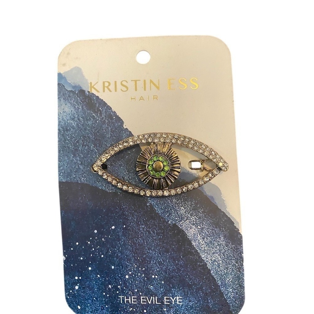 Kristin Ess Hair Evil Eye Rhinestone Barrette Hair Clip Gold Green Crystal